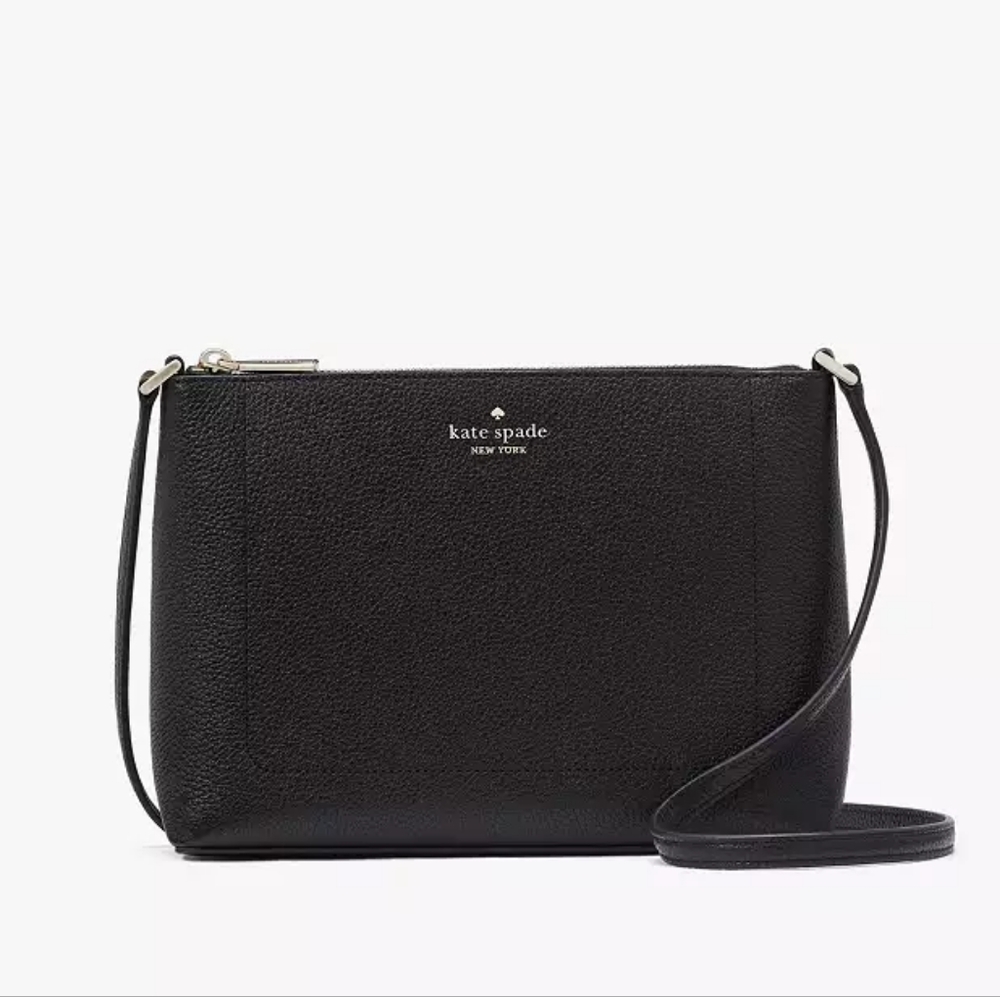 Kate Spade New York Pebbled Leather Black Leila KG464 Medium Crossbody Purse NWT - Picture 1 of 12